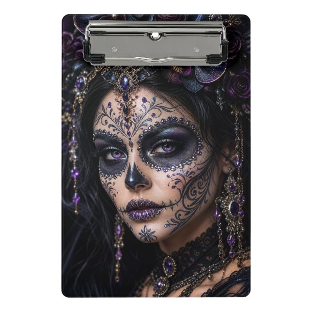 Amethyst Orchid Calavera – Gothic Sugar Skull Mini Clipboard (Front)