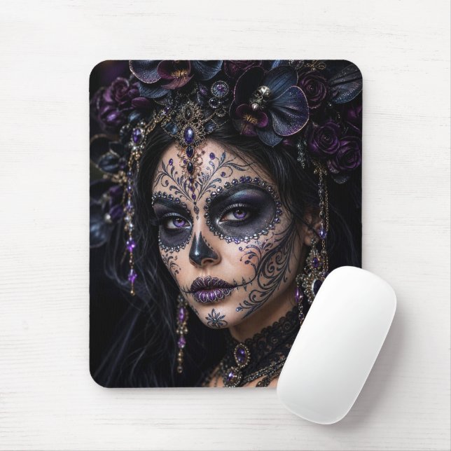Amethyst Orchid Calavera – Gothic Sugar Skull Mouse Pad (With Mouse)