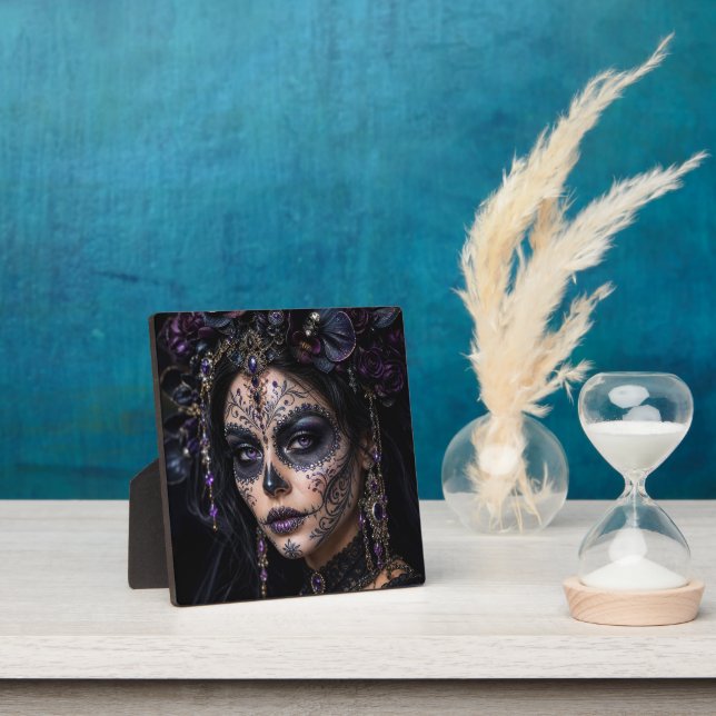 Amethyst Orchid Calavera – Gothic Sugar Skull Plaque (Insitu)