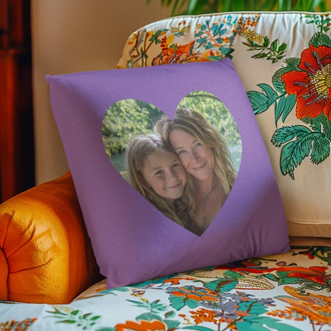 Amethyst Orchid Heart Shape Photo Cushion (Amethyst Orchid Purple Heart Shape Photo Throw Pillow)