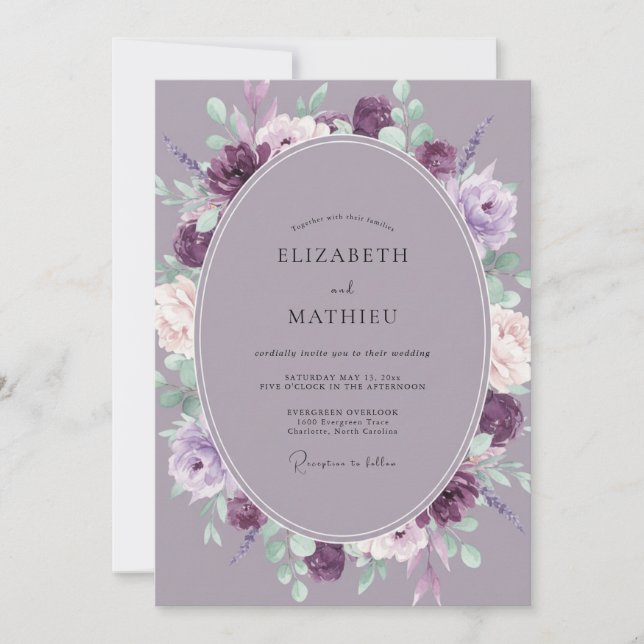 Amethyst Painted Blossom Wedding Invitation (Front)