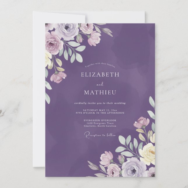 Amethyst Painted Wildflower Wedding Invitation (Front)