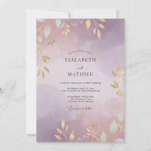 Amethyst Peach Leafy Wedding Invitation