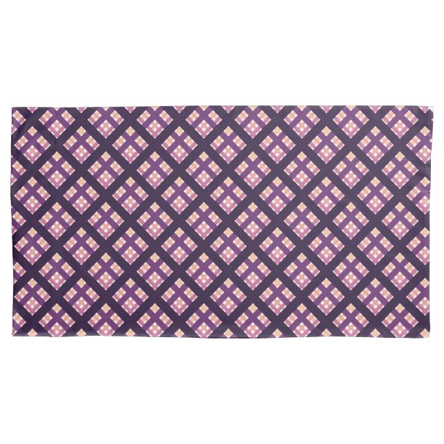 Amethyst Peach Pink Purple Lilac Stripe Plaid Pillowcase (Front-Left)