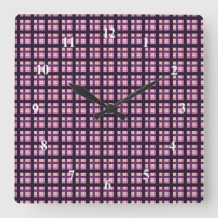 Amethyst Peach Pink Purple Lilac Stripe Plaid Square Wall Clock