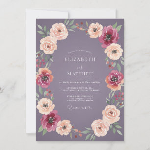 Amethyst Peach Ranunculus Eucalyptus Wedding Invitation