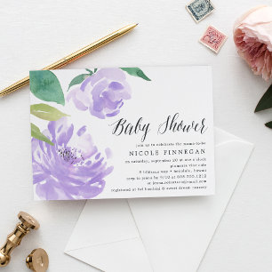 Amethyst Peony Baby Shower Invitation