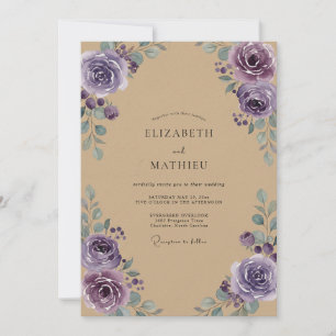 Amethyst Peony Kraft Wedding Invitation
