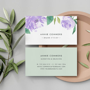 Amethyst Peony   Watercolor Floral Business Card