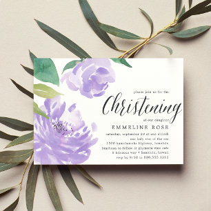 Amethyst Peony   Watercolor Floral Christening Invitation