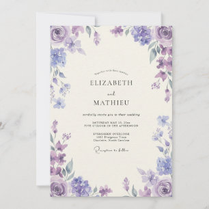 Amethyst Periwinkle Ranunculus Eucalyptus Wedding Invitation