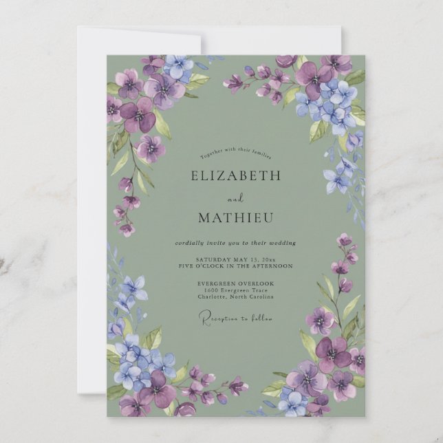 Amethyst Periwinkle Wildflower Wedding Invitation (Front)