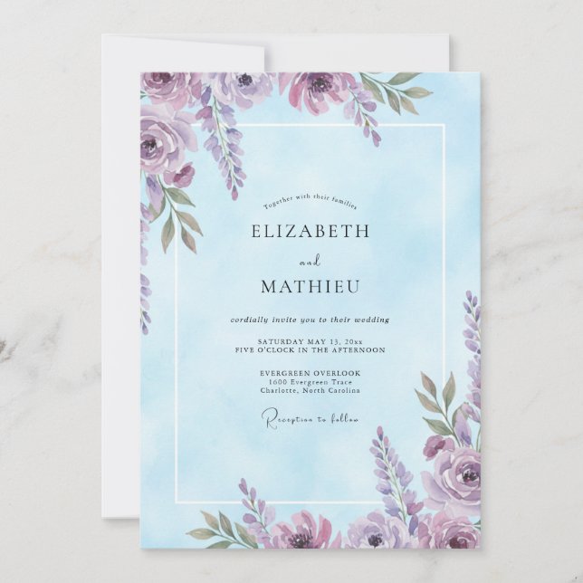 Amethyst Periwinkle Wisteria Wedding Invitation (Front)