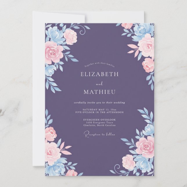 Amethyst Pink Azure Peony Wedding Invitation (Front)