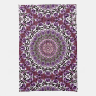Amethyst Pink Kaleidoscope Mandala Pattern Tea Towel