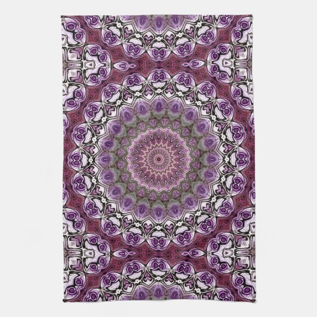 Amethyst Pink Kaleidoscope Mandala Pattern Tea Towel (Vertical)