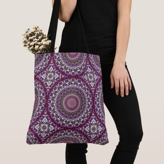 Amethyst Pink Kaleidoscope Mandala Pattern Tote Bag (Close Up)