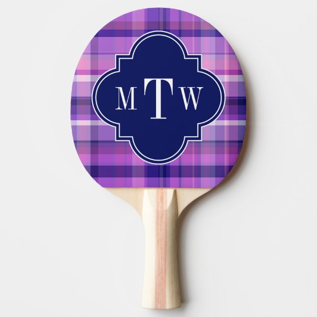 Amethyst Pink Navy Wht Preppy Madras Monogram Ping Pong Paddle (Front)