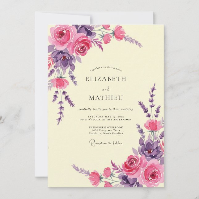 Amethyst Pink Peony Wedding Invitation (Front)