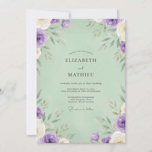 Amethyst Pistachio Foliage Eucalyptus Wedding Invitation (Front)