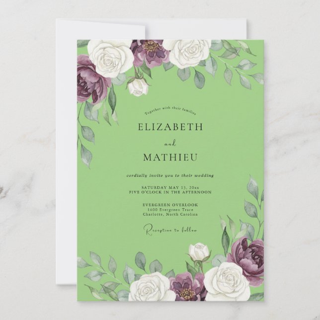 Amethyst Pistachio Petal Wedding Invitation (Front)