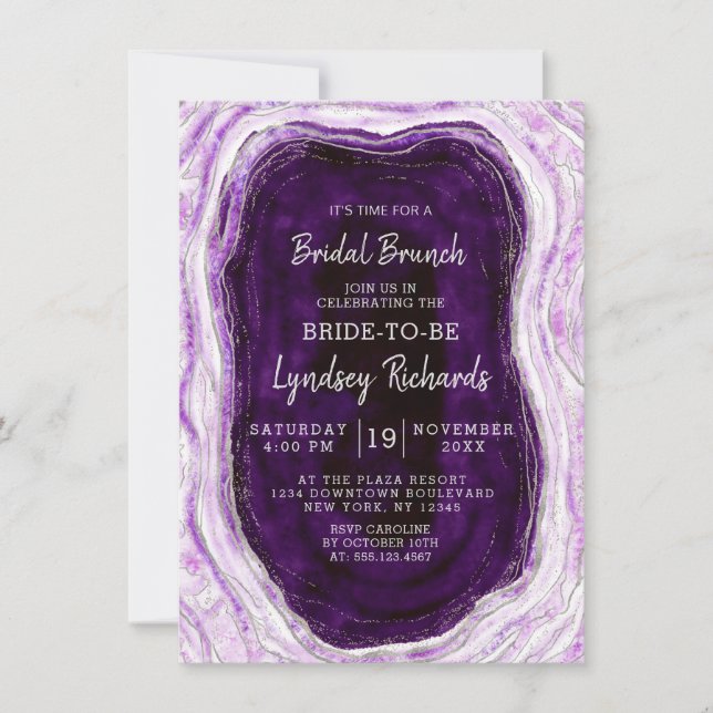 Amethyst Purple Agate Geode Bridal Brunch Shower Invitation (Front)