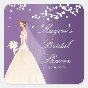 Amethyst Purple Bride Bridal Shower Square Sticker