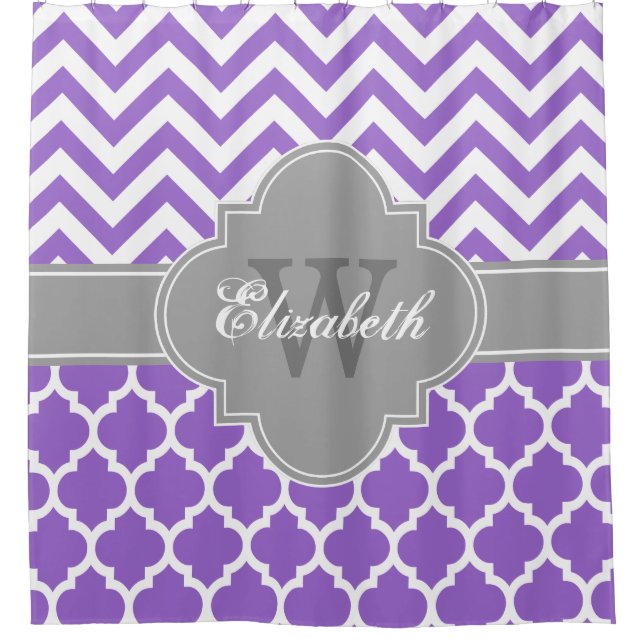 Amethyst Purple Dk Grey Moroccan #5 Chevron 1IQRN Shower Curtain (Front)