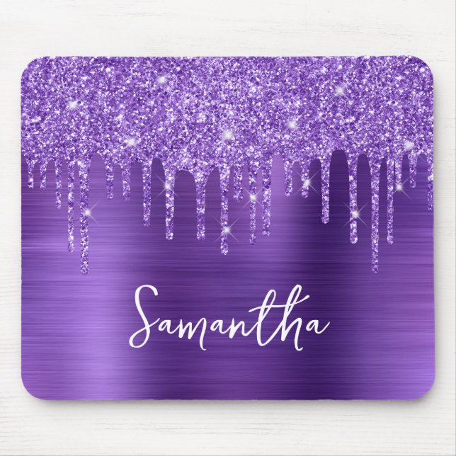 Amethyst Purple Dripping Glitter Glam Name Mouse Pad (Front)