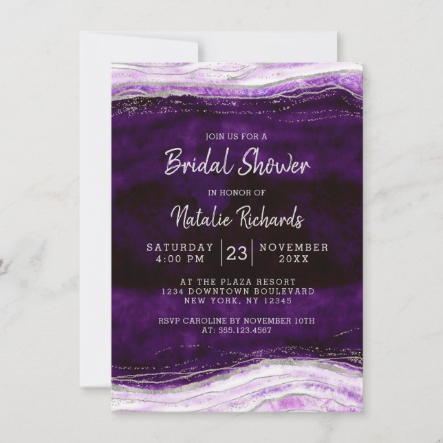 Amethyst Purple Geode Slice Wedding Bridal Shower Invitation (Front)