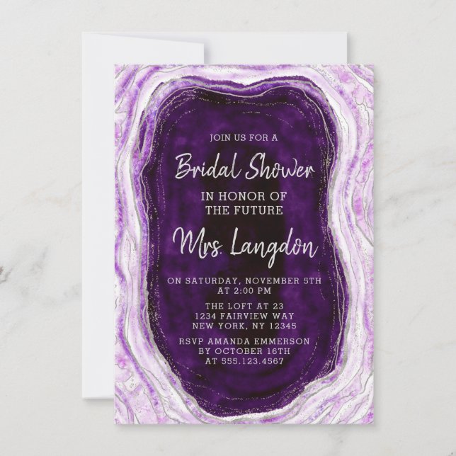 Amethyst Purple Geode Slice Wedding Bridal Shower Invitation (Front)
