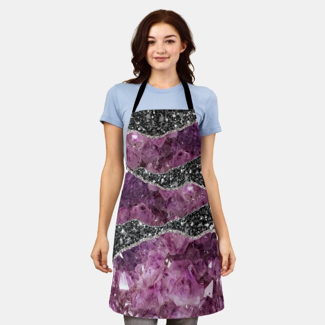 Amethyst Purple Luxury Elegant Liquid Texture  Apron (Worn)