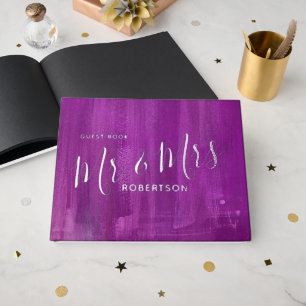Amethyst purple modern art painted custom wedding guest book