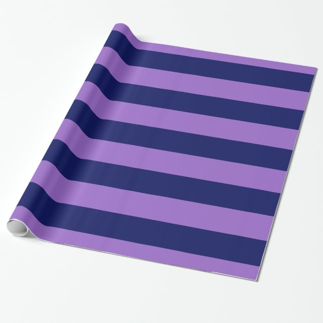 Amethyst Purple, Navy Blue XL Stripes Pattern V Wrapping Paper (Unrolled)