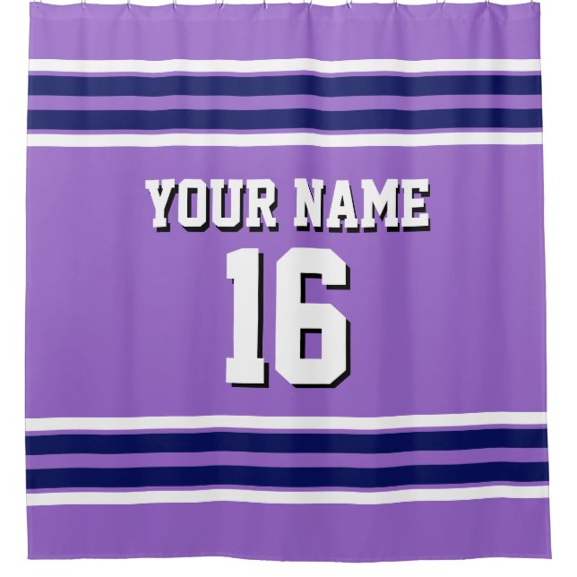 Amethyst Purple Navy White Stripes Sports Jersey Shower Curtain (Front)