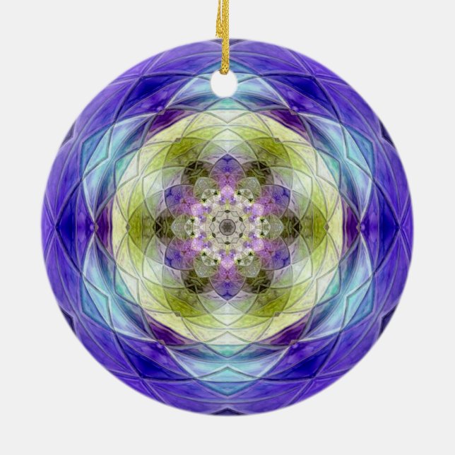 Amethyst Purple Olive blue flower star  Ceramic Tree Decoration (Back)