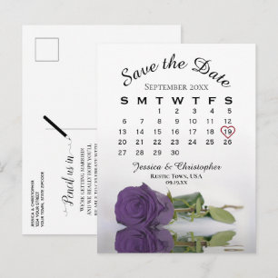 Amethyst Purple Rose Calendar Save the Date Announcement Postcard