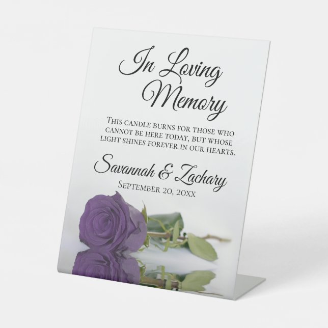 Amethyst Purple Rose In Loving Memory Memorial Pedestal Sign (Front)