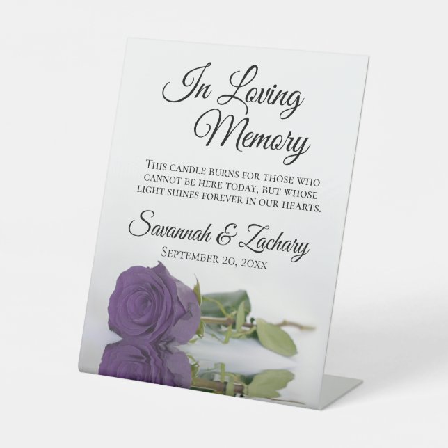 Amethyst Purple Rose In Loving Memory Memorial Pedestal Sign (Front)