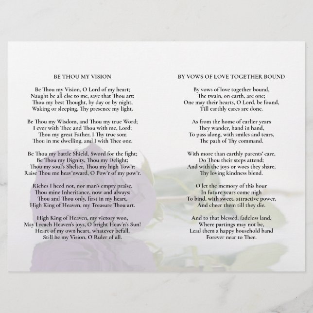 Amethyst Purple Rose Wedding Program Insert - Full (Back)