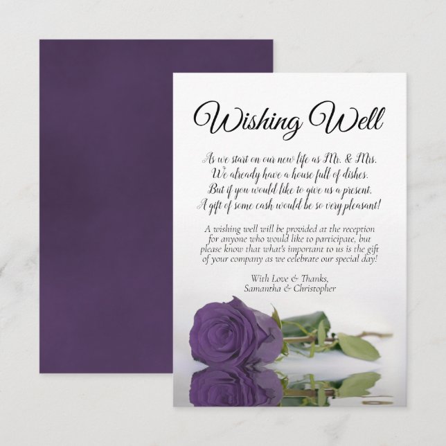 Amethyst Purple Rose Wedding Wishing Well Poem Enclosure Card (Front/Back)