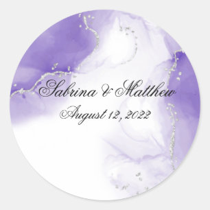 Amethyst Purple Script Silver  Classic Round Sticker