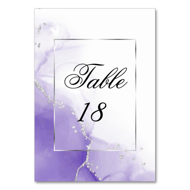 Amethyst Purple Script Silver  Table Number (Front)
