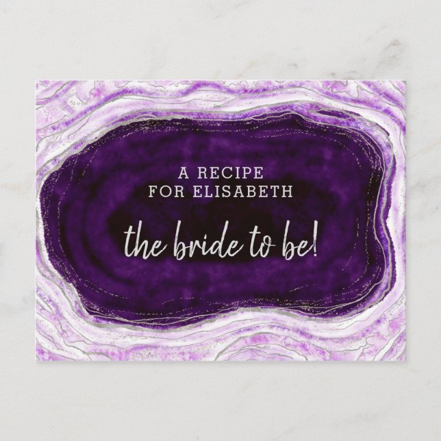 Amethyst Purple & Silver Bride to Be Recipe Card (Front)