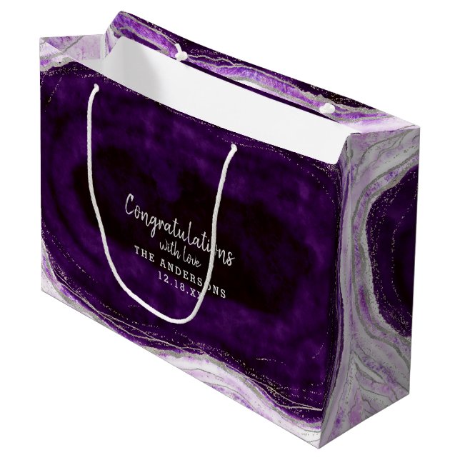 Amethyst Purple & Silver Congratulations Wedding Large Gift Bag (Front Angled)