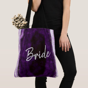 Amethyst Purple & Silver Geode Agate Marble Bride Tote Bag