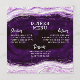 Amethyst Purple & Silver Geode Agate Square Dinner Menu