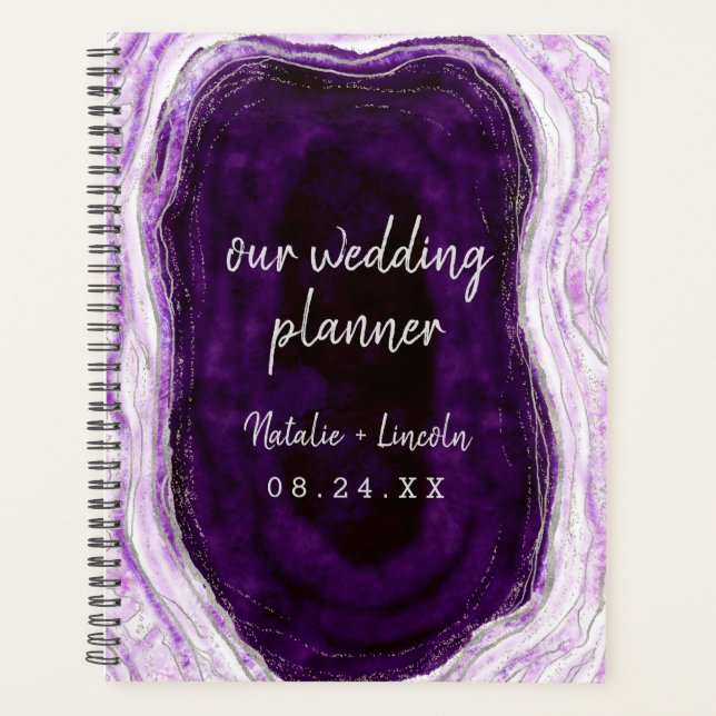 Amethyst Purple & Silver Geode Agate Wedding Plans Planner (Front)