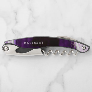 Amethyst Purple & Silver Geode Wedding Monogram Corkscrew