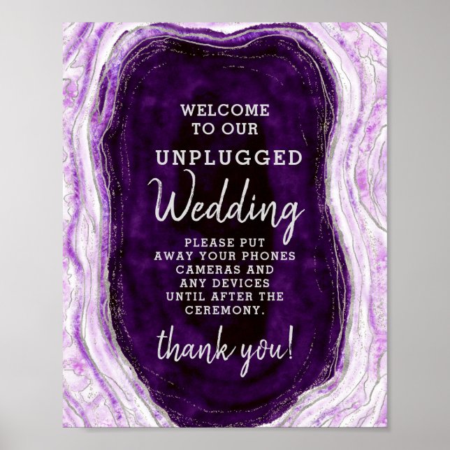 Amethyst Purple Unplugged Wedding Table Sign (Front)